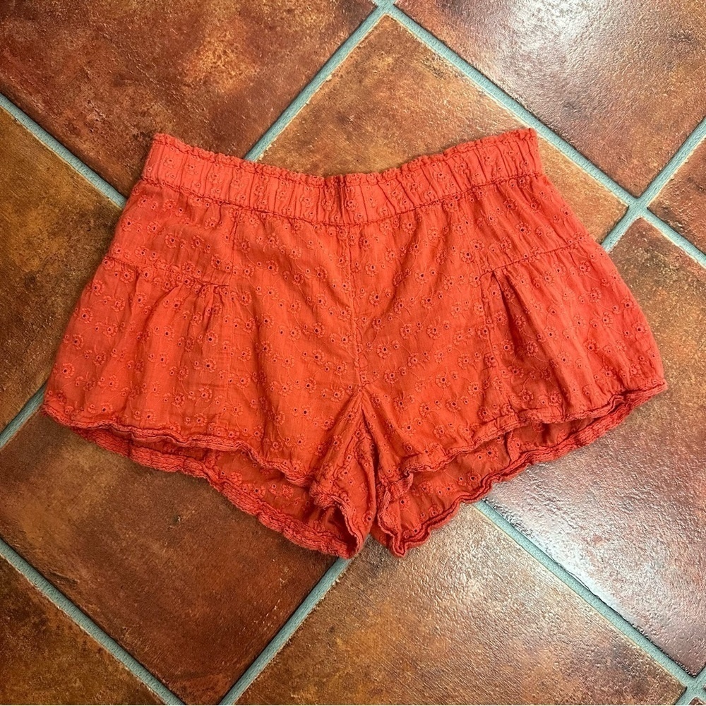 Anthropologie Coral Embroidered Eyelet Shorts
